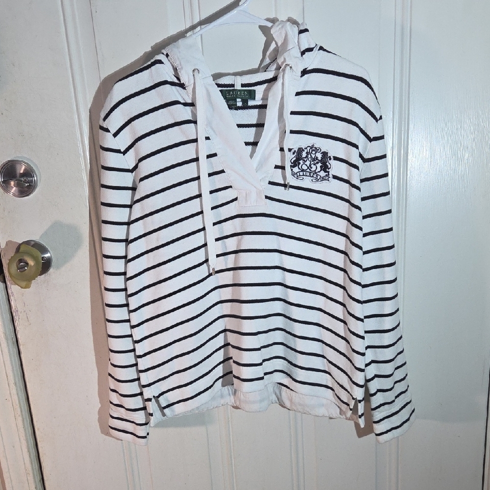 White and Black Striped Hoodie